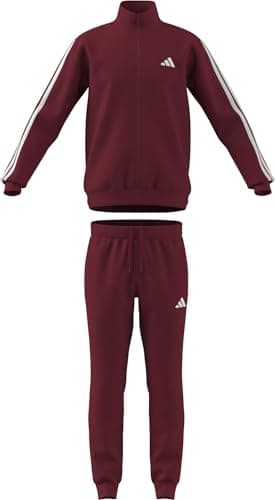 Image of adidas Men's SPORTSWEAR BASIC 3 STRIPES FLEECE TRACKSUIT, active maroon/white, M