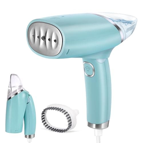 Image of Lychico 1000w Clothes Steamer, Travel Handheld Steamer, Detachable 100ml Water Tank, 25S Fast Heat-up for Wrinkle Removal, Foldable, Portable Compact Design for Home, Office & Travel, Green
