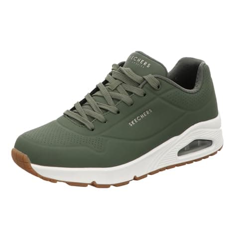 Image of Skechers Men's Uno Stand On Air Trainers, Dark Green Durabuck/White Trim, 12 UK