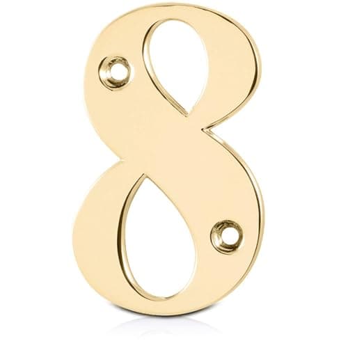 Image of XFORT Polished Brass Front Door Number 8, House Number Suitable for All Door Types including Wooden, uPVC, and Composite.