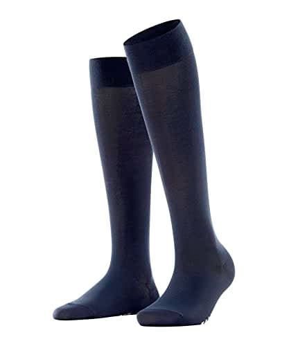 Image of FALKE Women's Cotton Touch W Kh Thin Long Plain 1 Pair Knee-High Socks, Blue Dark Navy 6370, 5.5-8