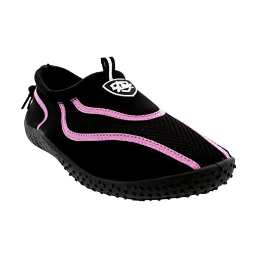 Image of Aqua Shield Womens Beach Pool Sea Swimming Toggle Slip On Aqua Water Socks Surf Shoes, Multi Black Pink, 5 UK
