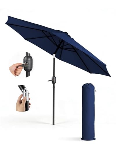 Image of KEPLIN 2m Tilting Parasol – Crank & Tilt Outdoor Umbrella with Protective Cover, 180gsm UPF 50+ Polyester Canopy, Steel Frame for Patio, Garden & Balcony