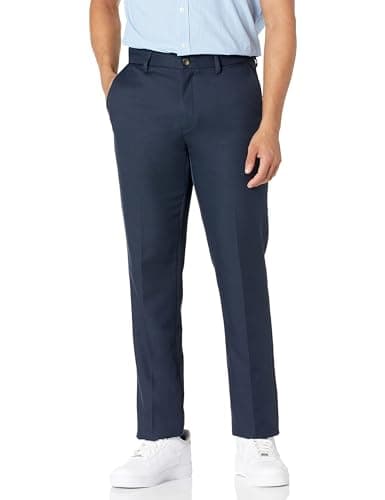 Image of Amazon Essentials Men's Slim Fit Flat-Front Dress Suit Trousers, Navy, 34W / 30L