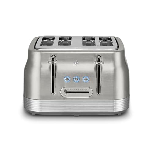 Image of Swan ST19029SS Retro 4 Slice Toaster with 7 Browning Levels, Removable Crumb Trays, Defrost, Reheat and Cancel Functions, Hidden Cord Storage, Non-Slip Feet, 1860W, Stainless Steel