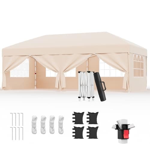 Image of Devoko Pop Up Gazebo 3x6m with Sides, Heavy Duty Waterproof Marquee, 6 Removable Sidewalls, UV50+, Adjustable Height, Folding Shelter with Carry Bag for Garden, Weddings, Events - Beige