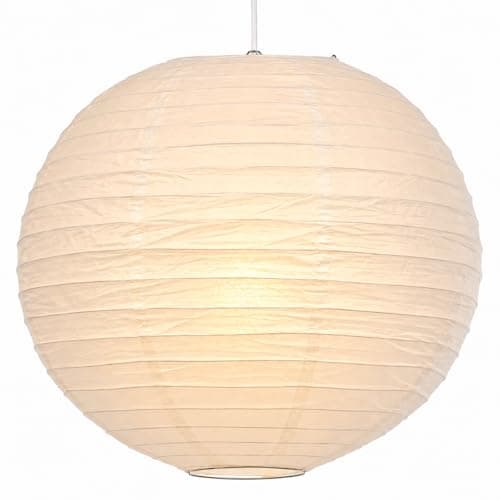 Image of 24" Rice Paper Lantern Ceiling Light Shade – Large 60cm White Paper Globe Lamp with Wire Frame – Soft Warm Glow Japandi Minimalist Lighting for Living Room Bedroom Dining Room