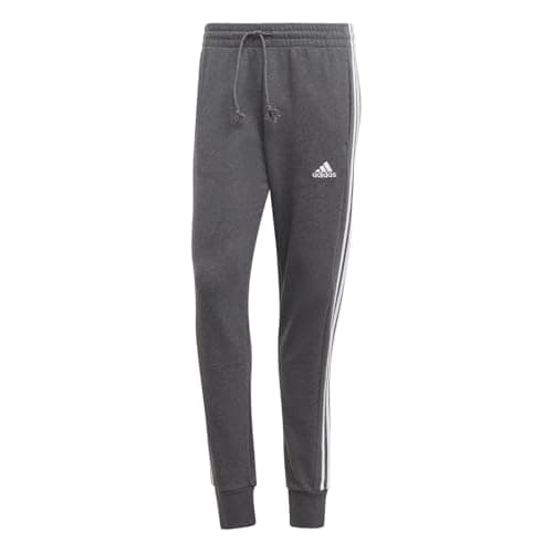 Image of adidas Men's Essentials French Terry Tapered Cuff 3-Stripes Pants, Dark Grey Heather/White, S