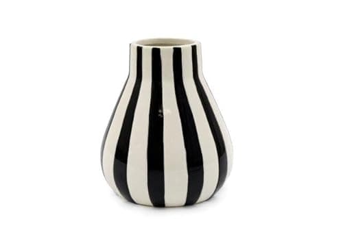 Image of Black & White Striped Ceramic Tall/Round Glazed Flower Display Vases (Round)