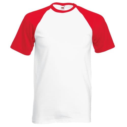 Image of Fruit of the Loom Mens Short Sleeve Baseball T-Shirt (M) (White/Red)
