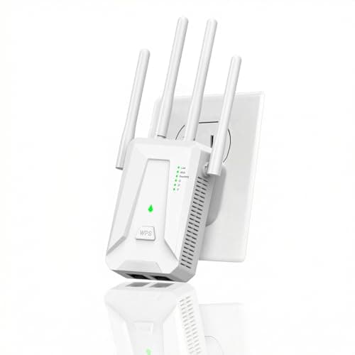 Image of 2026 WiFi Booster Range Extender, WiFi Extender, 4 Antennas Ethernet Port, 50 Devices WiFi Booster Extender, Covers Up to 5000 Sq.ft, Quick Setup, Works with Any WiFi Router, UK Plug (White)