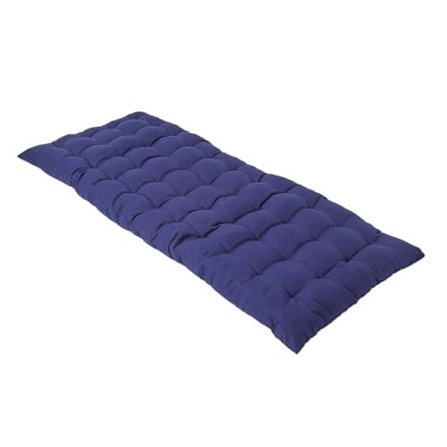 Image of HOMESCAPES Navy Blue Garden Bench Cushion 2 Seater Seat Pad for Patio Furniture Kitchen or Dining Bench Indoor & Outdoor Use Comfortable 100% Cotton Modern Tufted Style Thick Cushion 108cm Wide
