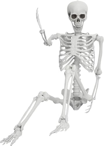 Image of 165cm/5.4Ft Life Size Skeleton, Halloween Skeleton, Halloween Skull Decorations, Full Body Human Bones, Helloween Decorations for Party Prop Scary Graveyard Haunted House Lawn Yard (1Pc, White)