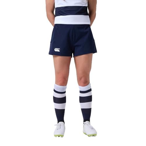 Image of Canterbury Women's Advantage Rugby Shorts 2.0 | Elasticated Waist | CCC Logo Gym Shorts, Navy, 12
