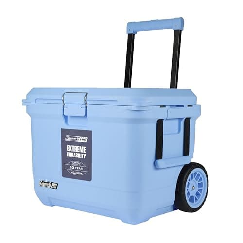 Image of Coleman PRO Heavy-Duty Insulated Hard Cooler with Wheels | 52 L capacity | Keeps Ice for 5 Days | Full foam insulation | Large Durable Portable Cool Ice Box for Rugged Outdoor Use & Jobsites