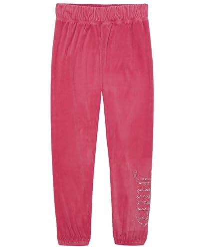 Image of Juicy Couture Girls' Pull-On Plush Velour Jogger, Ribbed Waist & Cuffs, Fandango Pink Jogger/Studs, 7