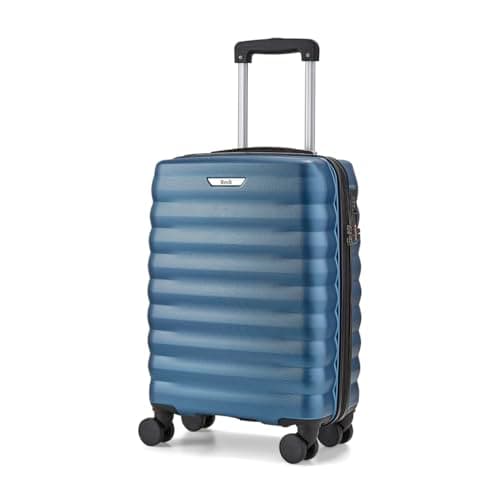Image of Rock Berlin Small Hard Shell Cabin Suitcase in Blue - 360 Swivel-Wheels, Hard-Wearing ABS, Telescopic Handle & Combination Lock - 55x38x22cm 35L