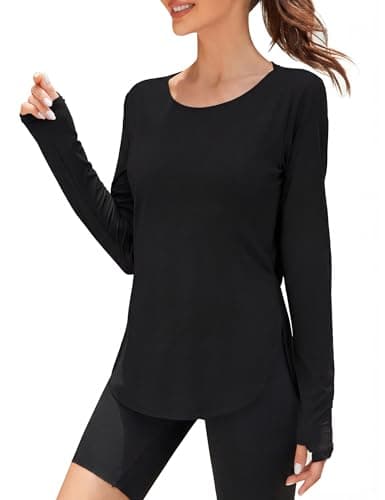 Image of Rapbin Women's Gym Shirts, Long Sleeve Lightweight Moisture Wicking Quick Dry Loose Fit Sports Tops for Ladies Black XL