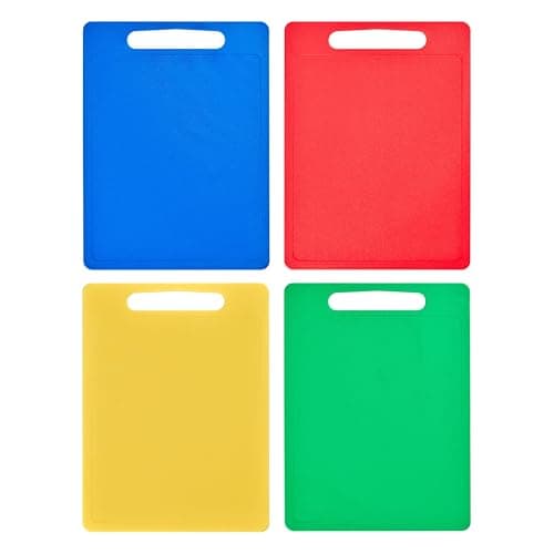 Image of Chef Aid Large Multi-Colour Chopping Board Set, Multipurpose Anti-Slip Surface, Easy to Clean and Dishwasher Safe with Handle, Pack of 4 Cutting Boards Each Measuring 40 x 30cm
