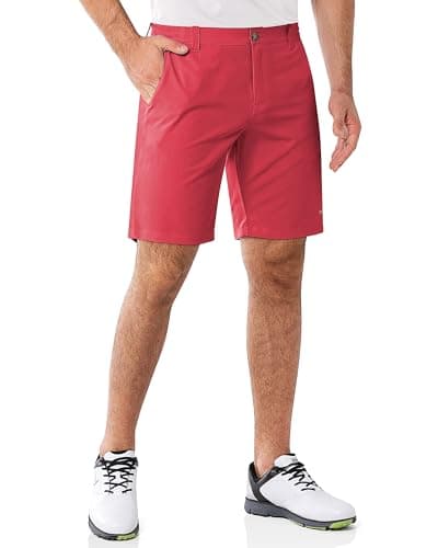 Image of 33,000ft Men's Golf Shorts 9" Dry Fit Stretch Golf Short UPF 50+ Lightweight Flat Front 4-Way Stretch Bermuda Shorts Breathable Shorts with 4 Pockets and Tee Holders, Red 38W x 9L