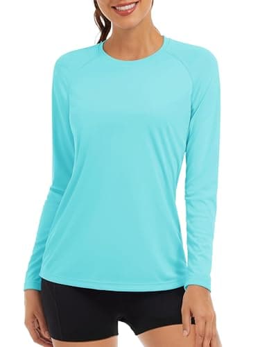 Image of TACVASEN Long Sleeve Running Top Women Summer UV Protection Tops UPF Outdoor Trekking Sun Shirts Quick Dry Work Tee Shirts Rowing Surf Rash Guard Lake Blue