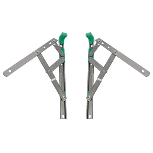 Image of 12 Inch Egress Fire Escape Window Hinges (Pair) | Side Hung UPVC Friction Stays with Green End Cap | 90° Opening, 13mm Stack | Approved Document B Compliant 12 Inch Length