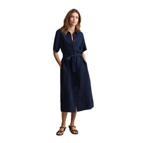 Image of GANT Women's Linen Ss Shirt Dress, Evening Blue, 14