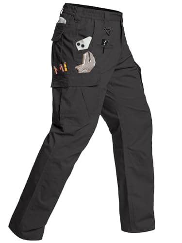 Image of CARWORNIC Men's Stretch Work Trousers Water-Resistant Flex Ripstop Tactical Cargo Trousers Lightweight Cotton Carpenter Construction Utility Pants Regular Fit Outdoor Hiking Trousers with Tool Pockets