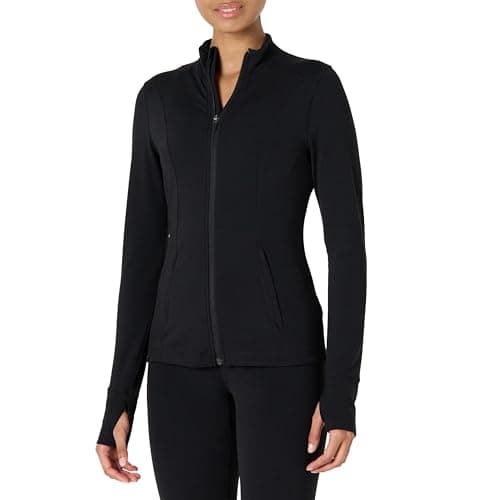 Image of Amazon Essentials Women's Active FormFlex Buttery Soft Slim Fit Full Zip Jacket, Black, XXL