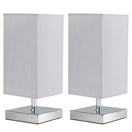 Image of MiniSun | Modern Square Polished Chrome Touch Table Lamps with a Grey Shade | Table Lamps, Home Décor & Improvement Essential | Set of 2 | Includes 5W LED Bulbs [3000K Warm White]