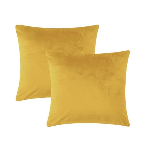 Image of AMEHA Velvet Cushion Covers 45 x 45 cm Set of 2 Square Throw Pillow Cases Decorative Bedroom Cushion Covers for Sofa Living Room Car with Invisible Zipper (Ochre, 18 x 18 Inch)
