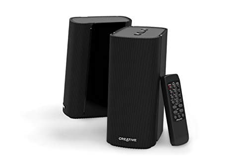 Image of CREATIVE T100 2.0 Compact Hi-Fi Desktop Speakers, up to 80W Peak Power with Bluetooth 5.0, Optical-in, AUX-in, Wide Soundstage and Audio Clarity with Bass Control for Computers and Laptops (Black)