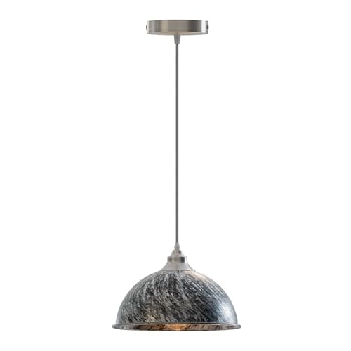 Image of LEDSone Brushed Silver Dome Shap Vintage E27 Bulb Base 1m Pendant Light Shade Industrial Hanging Ceiling Lighting with Bulb Ideal for Dining Room Bar Clubs & Restaurants