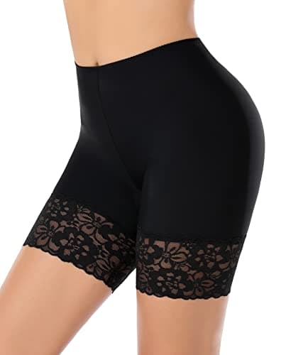 Image of YARRCO Lace Anti-Chafing Shorts for Women - Chub Rub Seamless Slip Shorts for Under Dresses, Boyshorts Safety Underwear (Black (Long), S)
