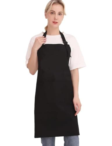 Image of Professional Adjustable Black 100% Cotton Apron with 2 Pockets Cooking Kitchen Chef Women Men Aprons for Home Kitchen, Restaurant, Coffee House, Baking Gardening BBQ