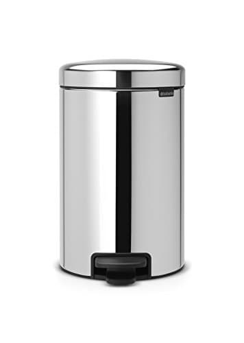 Image of Brabantia NewIcon Pedal Bin 12L (Brilliant Steel) Soft-Closure Rubbish Waste Bin, Removable Inner Bucket + Free Bin Bags