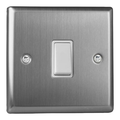 Image of Varilight Single Rocker Light Switch 2-Way - Classic Brushed Steel With White Rocker, XT1W