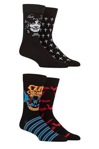 Image of SockShop Ozzy Osbourne Blizzard of Ozz Cotton Socks Heavy Metal Music Classic Rock Luxury Gift Box 4 Pack - Black 12-14