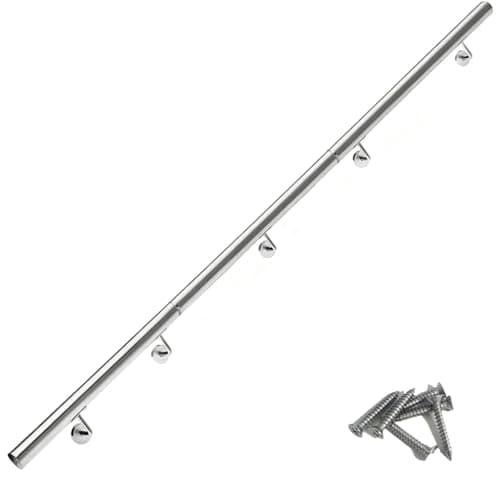 Image of Stainless Steel Handrail 3M / 10FT Stair Handrail Magtctyae Handrail for Stairs Banister Rail Support Kit Indoor Outdoor Wall Mounted Stair Railing with Brackets Staircase Handrail Chrome Silver