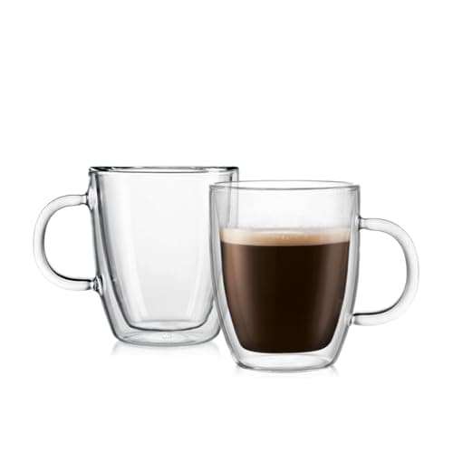 Image of Bodum Bistro Coffee Mugs, Double-Wall Insulated Glass, Clear, 10 Ounces Each (Set of 2)