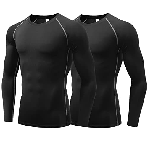 Image of Sillictor Compression Tops for Men Quick Dry Football Training Running Top Mens Long Sleeve Hiking Golf Ski Base Layer Tops Men Sports Thermal Underlayer High Wicking Muscle Support 3323 * 2 Black S