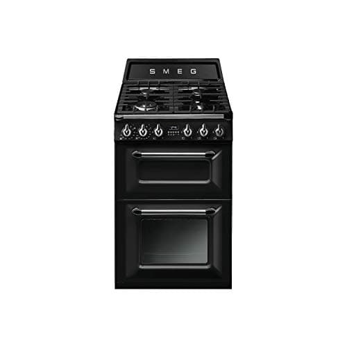 Image of Smeg Victoria 60cm Double Oven Dual Fuel Cooker - Black, Medium, Large, Gas Powered, 4 Heating Elements