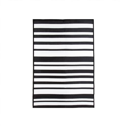 Image of CHARLES BENTLEY Stripe Lightweight 100% Weatherproof Indoor/Outdoor/Patio Plastic UV Resistant Garden Recycled Material Rug Black For Balcony Beach BBQ And More (170x120cm)