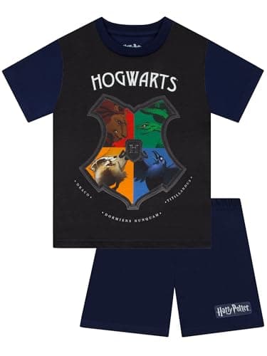 Image of Harry Potter Pyjamas, Hogwarts Crest Boys Pyjamas, Summer Pjs For Boys, Short Sleeve Hogwarts Pjs, Blue 7-8 Years