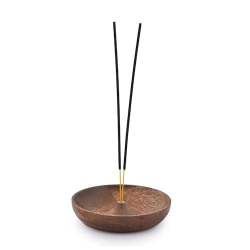 Image of SAMHITA Wooden Round Incense Bowl, Incense Plate Holder, Ash Catcher for Home Décor, Home,Office,Club, Aromatherapy (12.7cm x 12.7cm x 2.54 cm)