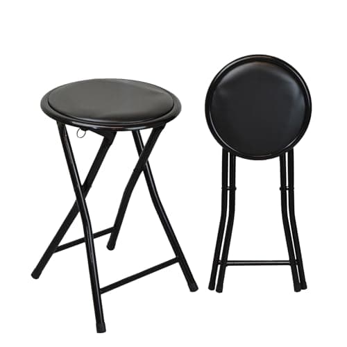 Image of Harbour Housewares Black Padded Folding Stools - Pack of 2 - Easy Store Metal Frame Sponge Padded Stool with Floor Protector Bumper Feet Lightweight Foldable Seat for Kitchen Bar, Breakfast Bar