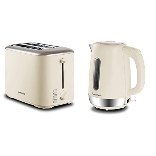 Image of Morphy Richards Equip Kettle and Toaster Set, 1.7L Fast Boil Equip Jug Kettle, 2 Slice Variable Browning Equip Toaster, Matching Set, 3KW/800W, Cream, 102784|222065