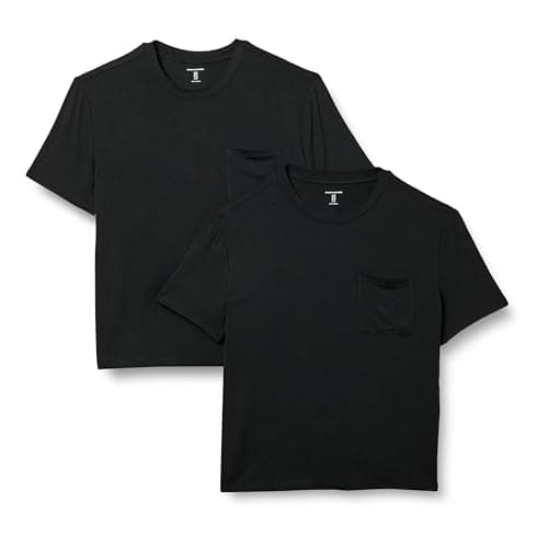 Image of Amazon Essentials Women's Jersey Relaxed-Fit Short-Sleeve Crewneck Pocket T-Shirt, Pack of 2, Black, M