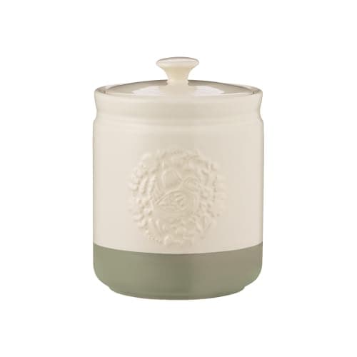 Image of Mason Cash Home to Roost 1.5 Litre Storage Jar Stoneware Folk-Inspired Hen and Cockerel Style Airtight, Biscuit, Cookie, Rice, Flour, Kitchen Canister, Durable, Everyday Kitchenware