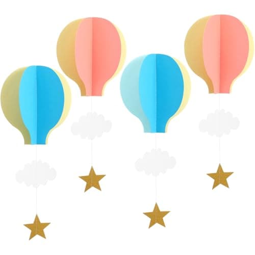 Image of Gatuida 4Pcs 3D Hot Air Balloon Cloud Hanging Decorations for Nursery Decor Baby Shower Wedding Birthday Party Reusable Paper Ornaments for Kids Room Ceiling